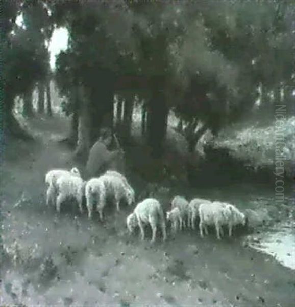 Shepherd Watering His Flock Oil Painting by Eanger Irving Couse