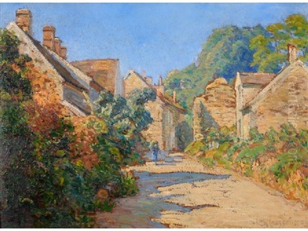 Village Street Scene, Summer Oil Painting by Charles Jean Coussebiere