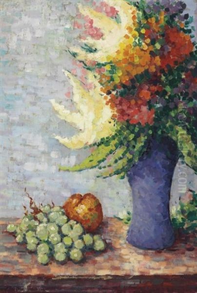 Vase De Fleurs Et Fruits Oil Painting by Lucie Cousturier