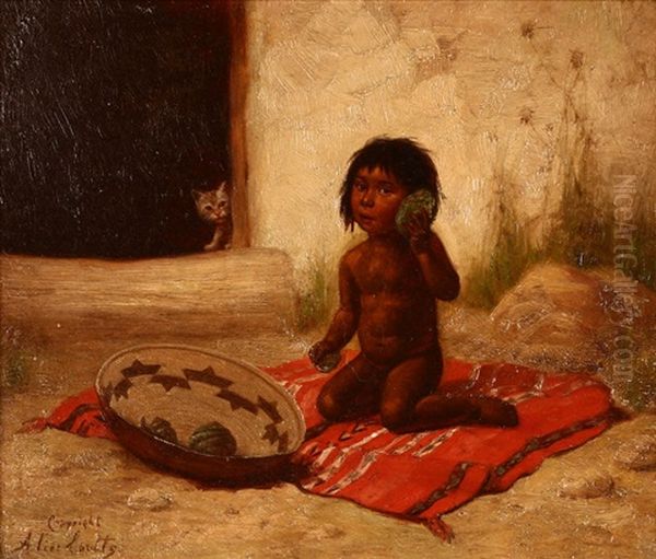 Sea Murmurs, Young Indian Child Listening To Echo In Seashells Oil Painting by Alice Coutts