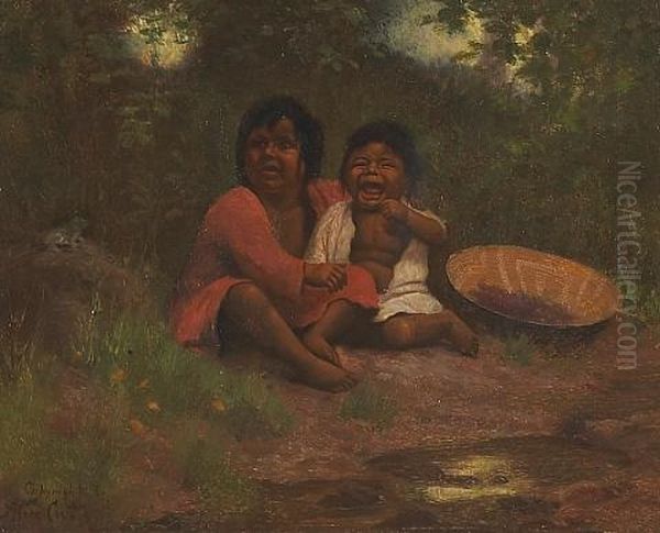 Two Little Indian Girls With A Basket Of Berries Oil Painting by Alice Coutts