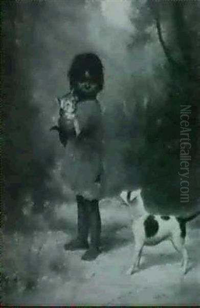 Indian Girl With Cat And Dog Oil Painting by Alice Coutts