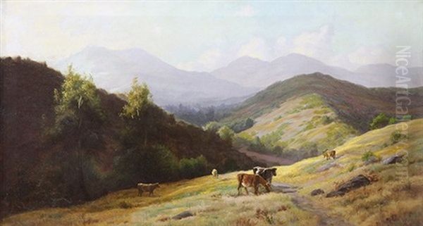 Cattle In The Marin Foothills Oil Painting by Gordon Coutts