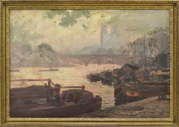 Seine With Notre Dame Oil Painting by Gordon Coutts