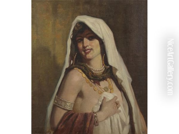 Portrait Of A Lady Wearing A White Scarf Oil Painting by Gordon Coutts