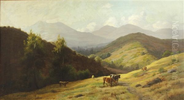 Cattle Grazing On Rolling Hills Oil Painting by Gordon Coutts