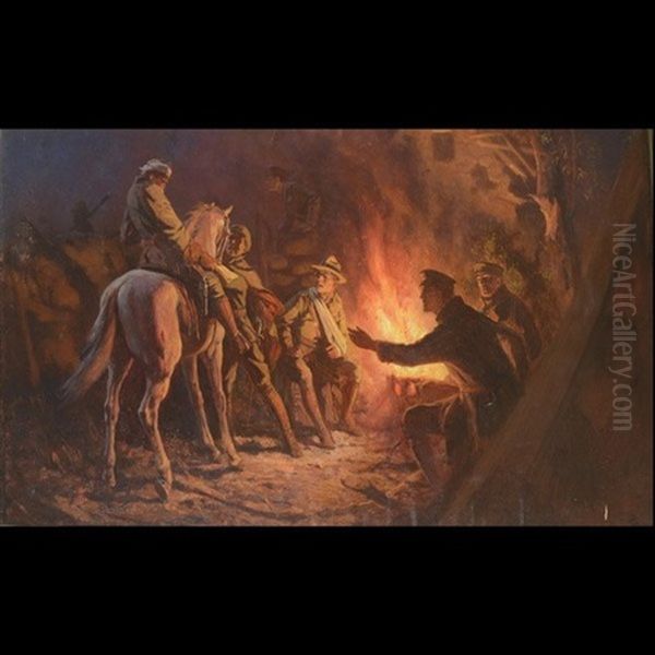 Soldier's Campfire Oil Painting by Gordon Coutts