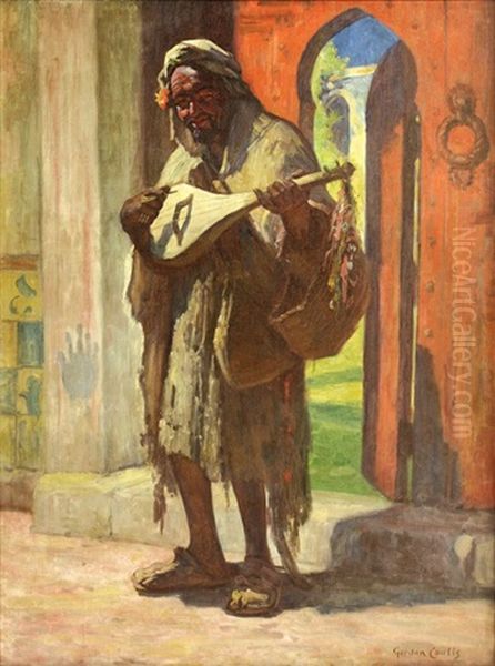 Musician At A Red Doorway Oil Painting by Gordon Coutts