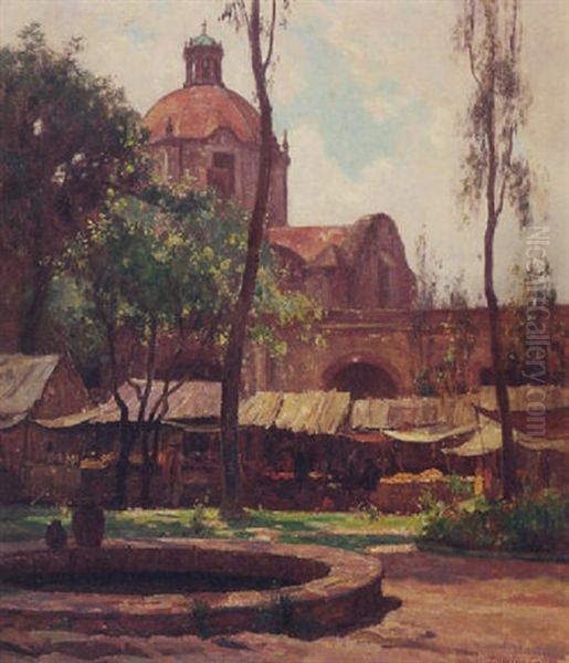 A Farmer's Market Oil Painting by Gordon Coutts