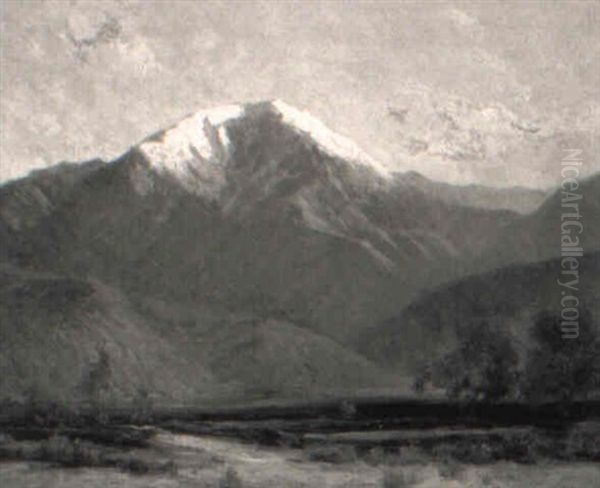 Snowcapped Mountain From Desert Wash Oil Painting by Gordon Coutts