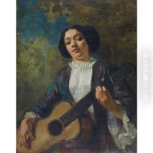 La Guitariste (a Portrait Of George Sand) Oil Painting by Thomas Couture