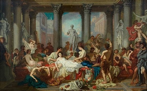 Les Romains De La Decadence (in Collab With His Workshop) Oil Painting by Thomas Couture