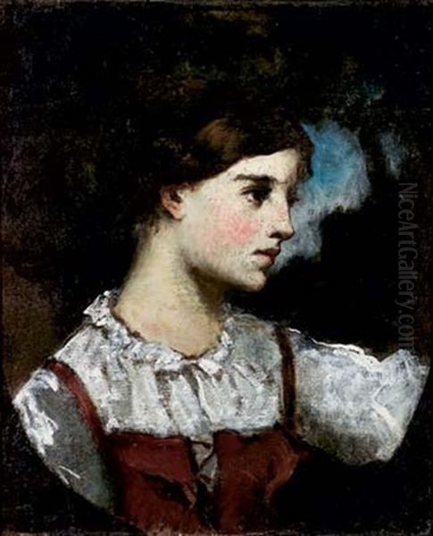 Portrait De Jeune Fille Oil Painting by Thomas Couture