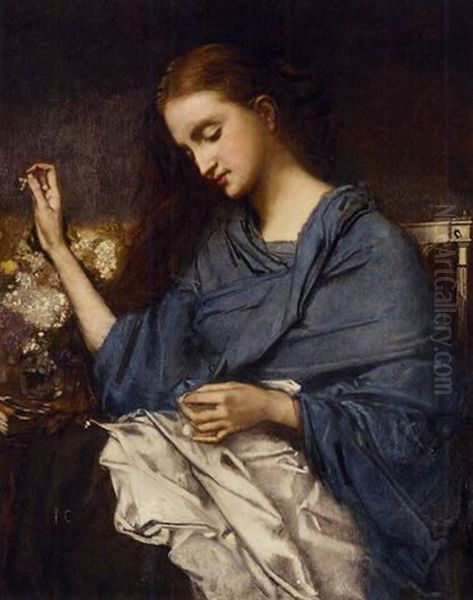 Jeune Femme Cousant Oil Painting by Thomas Couture