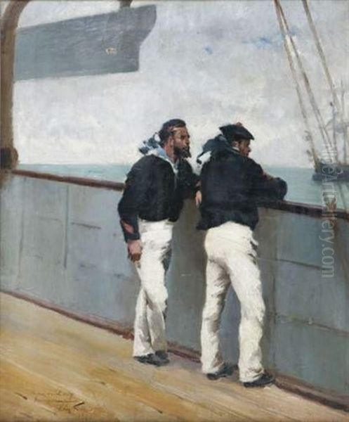 Matelots Au Bastingage Oil Painting by Leon-Antoine-Lucien Couturier