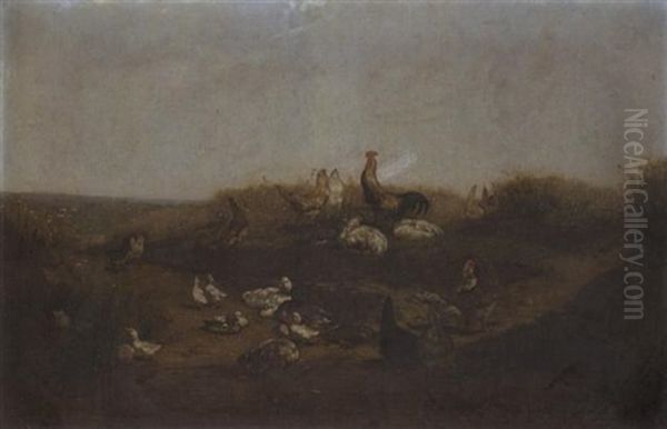 Huhner Und Enten Auf Dem Feld Oil Painting by Leon-Antoine-Lucien Couturier