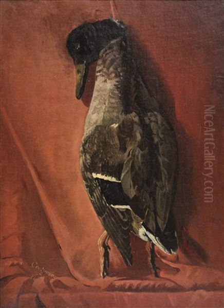 Jagdbytte. Tote Ente Vor Rotem Tuch Oil Painting by Philibert-Leon Couturier