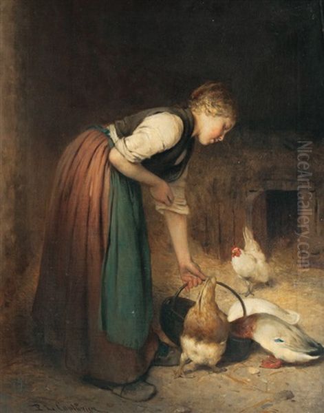 Girl And Fowl Oil Painting by Philibert-Leon Couturier