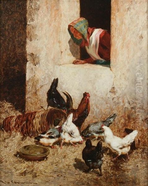 Farmyard Scene Oil Painting by Philibert-Leon Couturier