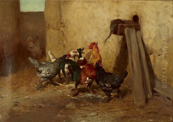 Aufregung Im Huhnerhof Oil Painting by Philibert-Leon Couturier