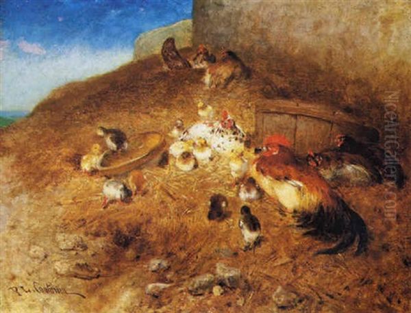 Galline E Pulcini Oil Painting by Philibert-Leon Couturier