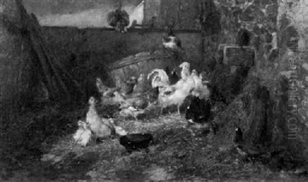 Enten Und Huhnervolk Vor Dem Stall Oil Painting by Philibert-Leon Couturier