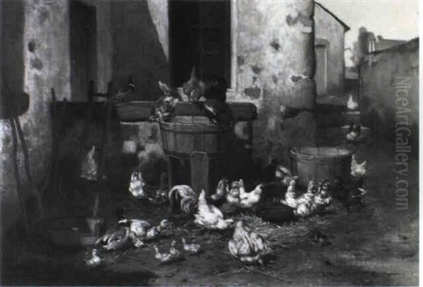 Chickens, Ducks And A Pheasant In A Farmyard Oil Painting by Philibert-Leon Couturier