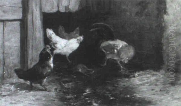 Chickens Oil Painting by Philibert-Leon Couturier