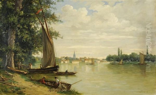 La Dordogne Aux Environs De Libourne Oil Painting by Jean-Frederic Couty