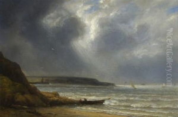 Franzosische Meereskuste Bei Aufziehendem Gewitter Oil Painting by Adolphe Couvelet