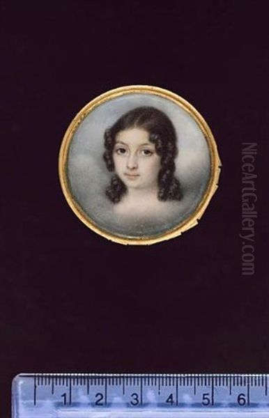 A Girl, Head And Shoulders, Her Dark Hair In Ringlets, Amongst Clouds Oil Painting by Jean-Baptiste Couvelet