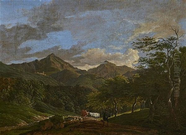 Mountaneous Landscape Oil Painting by Ferdinand Wilhem von Couven