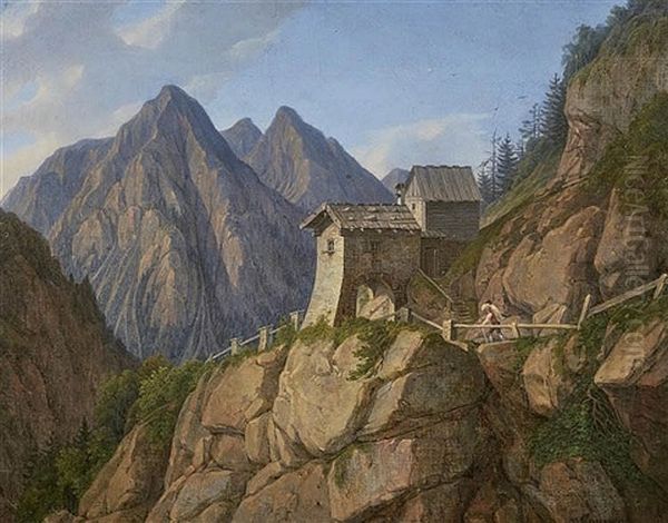 Mountaineous Landscape Oil Painting by Ferdinand Wilhem von Couven