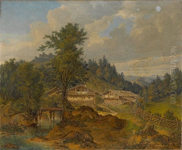 Gebirgslandschaft Mit Bauernhausern Oil Painting by Ferdinand Wilhem von Couven