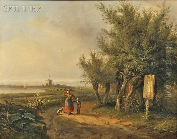 Summer Landscape With A Peasant Woman On A Sandy Track by Abraham-Johannes Couwenberg