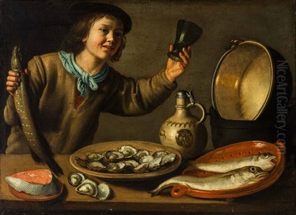 Boy With Fish And Crockery Oil Painting by Christian van Couwenbergh