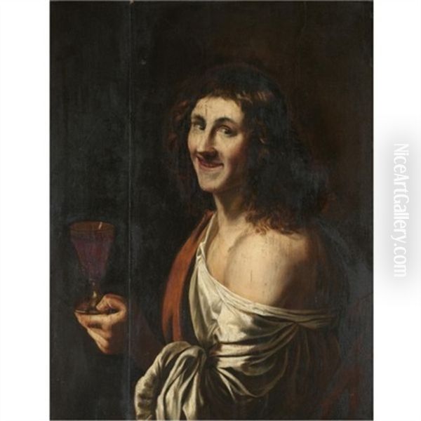 A Man Holding A Glass Of Wine Oil Painting by Christian van Couwenbergh