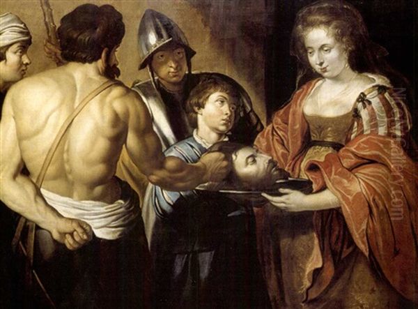 Salome Remettant La Tete De Saint Jean Baptiste Oil Painting by Christian van Couwenbergh