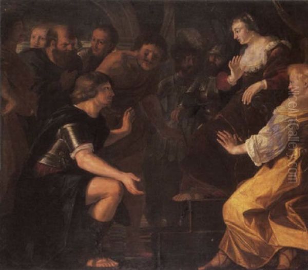 A Warrior Kneeling Before A Woman On A Throne Oil Painting by Christian van Couwenbergh