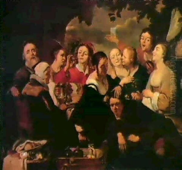 Scene De Banquet A Dix Personnages Oil Painting by Christian van Couwenbergh