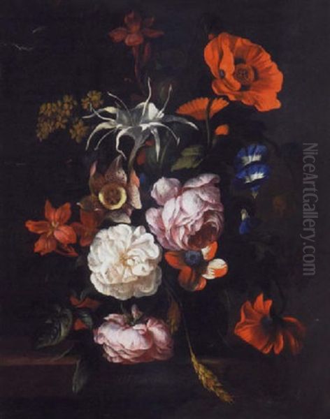 Bouquet Sur Un Entablement Oil Painting by Philip van Couwenbergh