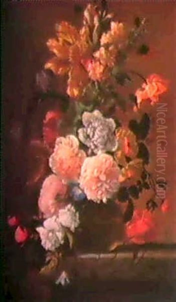 Ein Blumenstrauss In Einer Glasvase. Oil Painting by Philip van Couwenbergh