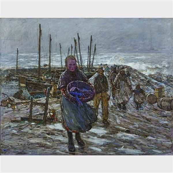 The Return Of The Lobster Fishers Oil Painting by Robert Mcgown Coventry