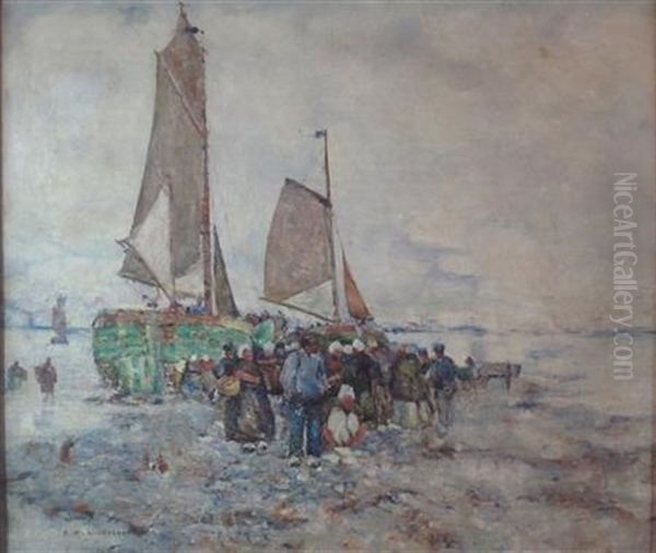 Dutch Fishing Boats Oil Painting by Robert Mcgown Coventry