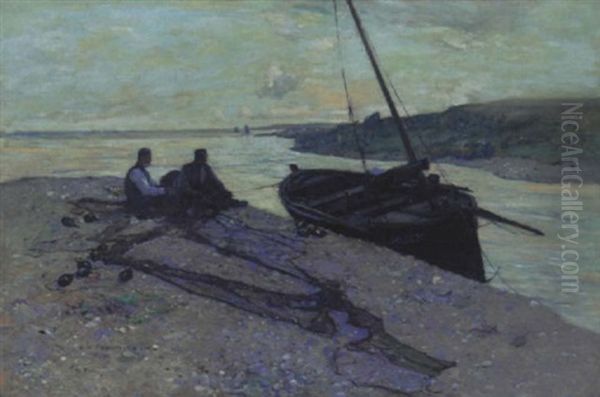 Mending The Nets, Campbeltown Oil Painting by Robert Mcgown Coventry