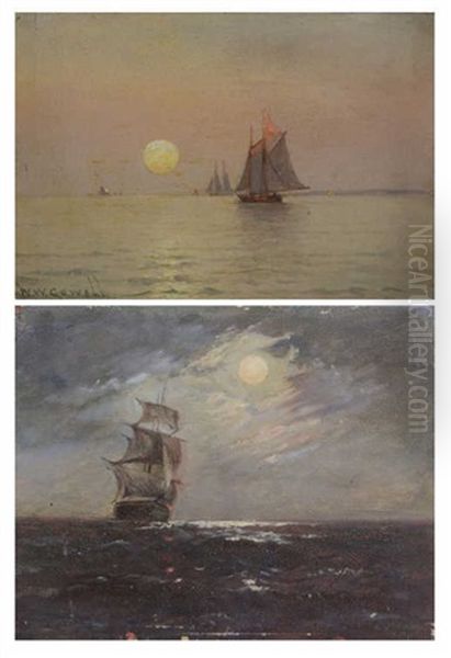 Two Oil On Paper Seascapes Oil Painting by William Wilson Cowell