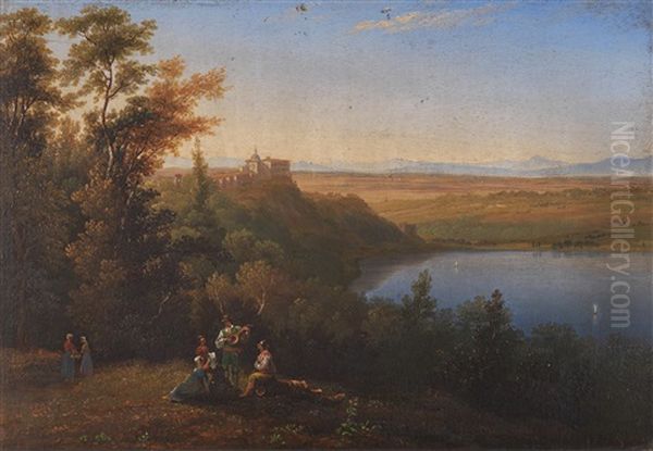 Blick Auf Den Lago Albano Mit Castel Gandolfo Oil Painting by William Cowen