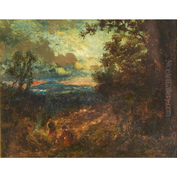 Figures In A Wooded Landscape Oil Painting by David Cox the Elder