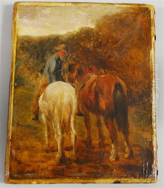 Two Horses With Rider Oil Painting by David Cox the Elder