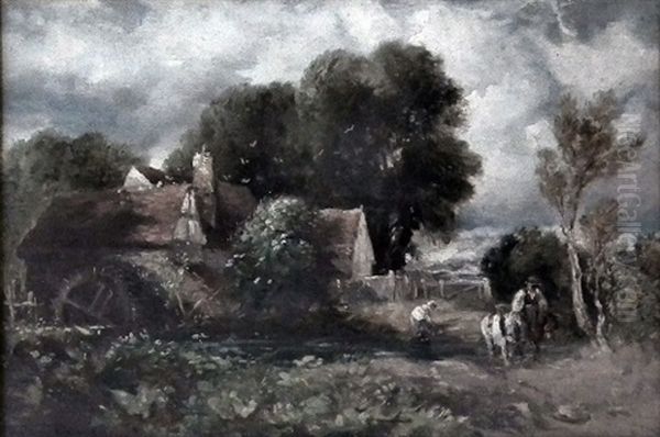 Watermill With Figure On Horseback To Foreground Oil Painting by David Cox the Elder